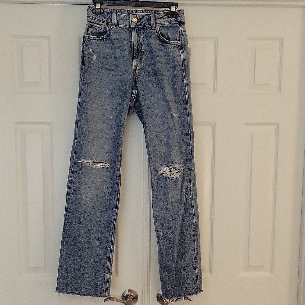 Garage Blue Distressed Straight Leg Jeans